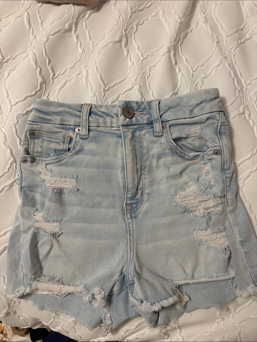 American Age Light Blue Distressed High-Rise Denim Shorts